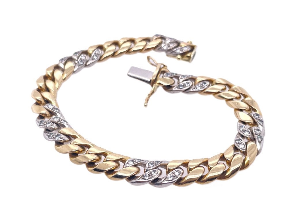 Gouden Gourmet Schakel Armband 18.5 cm / 35,4 gr / Diamant, Ophalen, Zo goed als nieuw, Tieman Juweliers, Met edelsteen