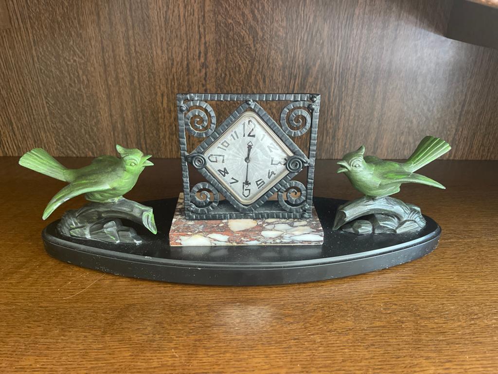 Vintage Kunststeen Opdraaiklok met Vogels, Ophalen