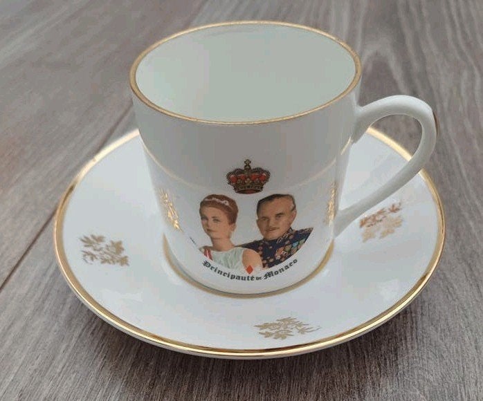 Vintage espresso kop en schotel Monaco-Monaco-Grace Kelly, Ophalen of Verzenden