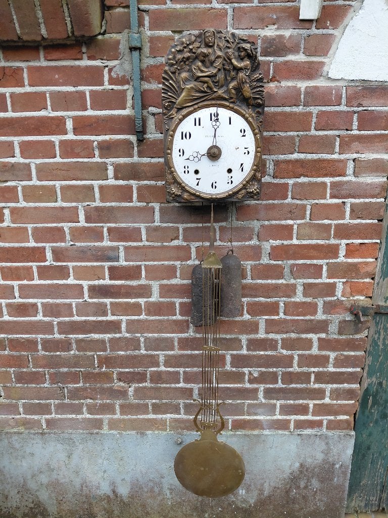 Antieke Franse Comtoise klok met harpslinger, Brecey., Ophalen