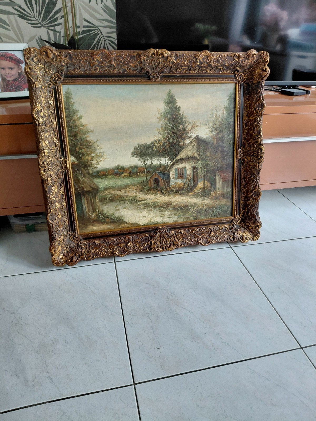 Klassiek landschap met boerderij en bomen, Ophalen, Doek, Landschap, Olieverf