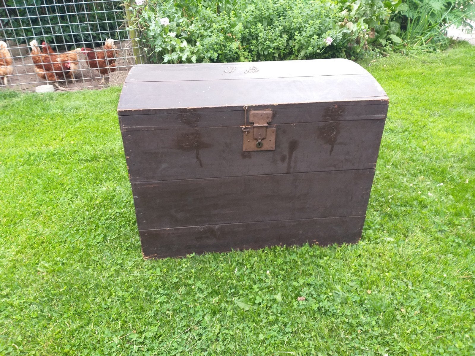 Oude / antieke houten kist met metalen beslag, Antiek en Kunst, Ophalen