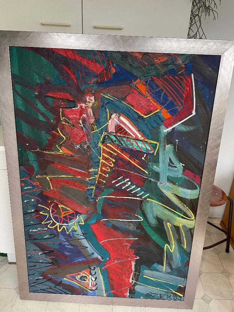 Schilderij kleurrijk modern - szer '89, Ophalen, Hout, Olieverf, Abstract