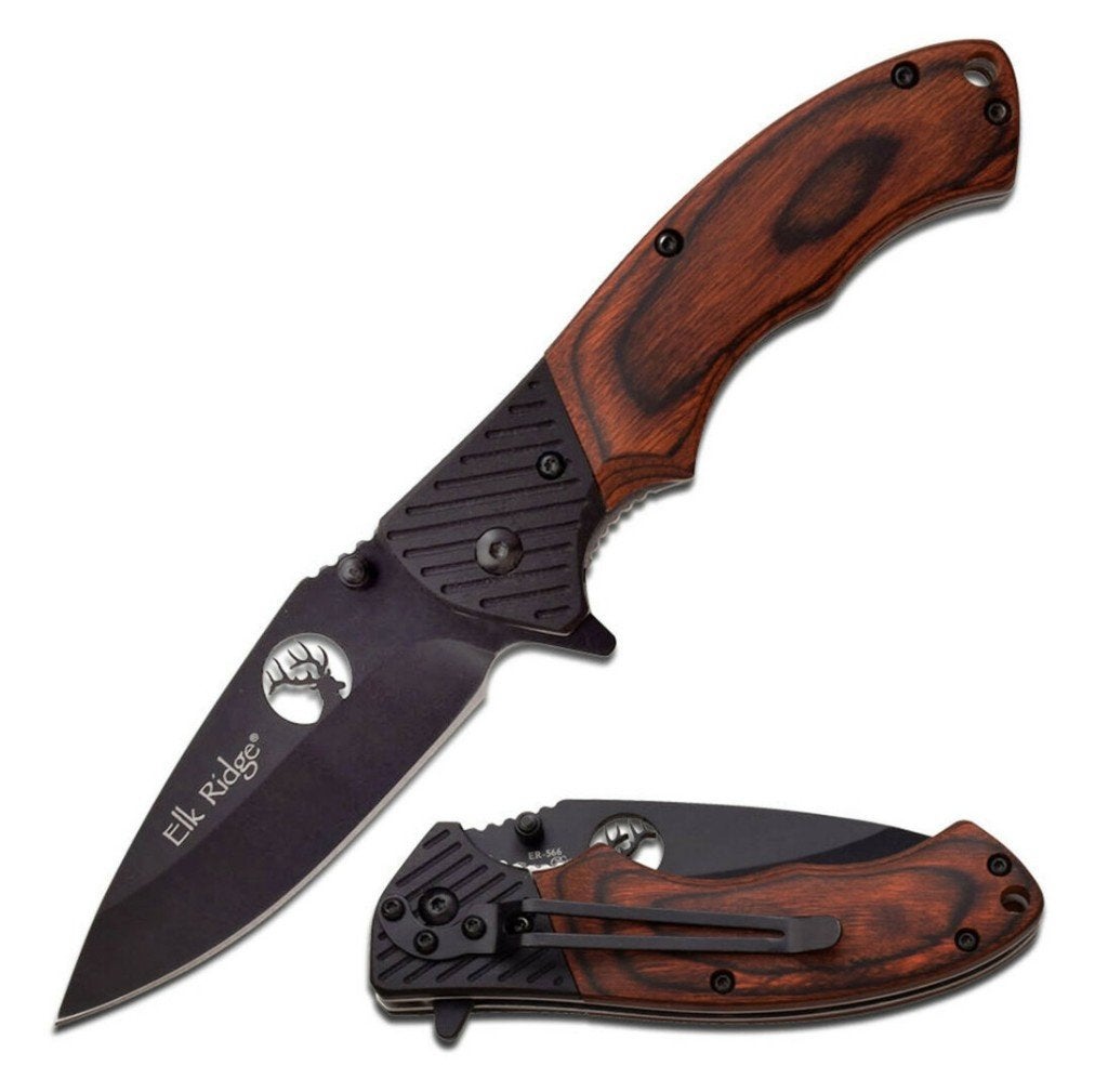 Elk Ridge | G10 | Zwart Hout & Metaal | Zakmes - EDC, Caravans en Kamperen, TargetShop.nl, Verzenden, Nieuw, Elk Ridge