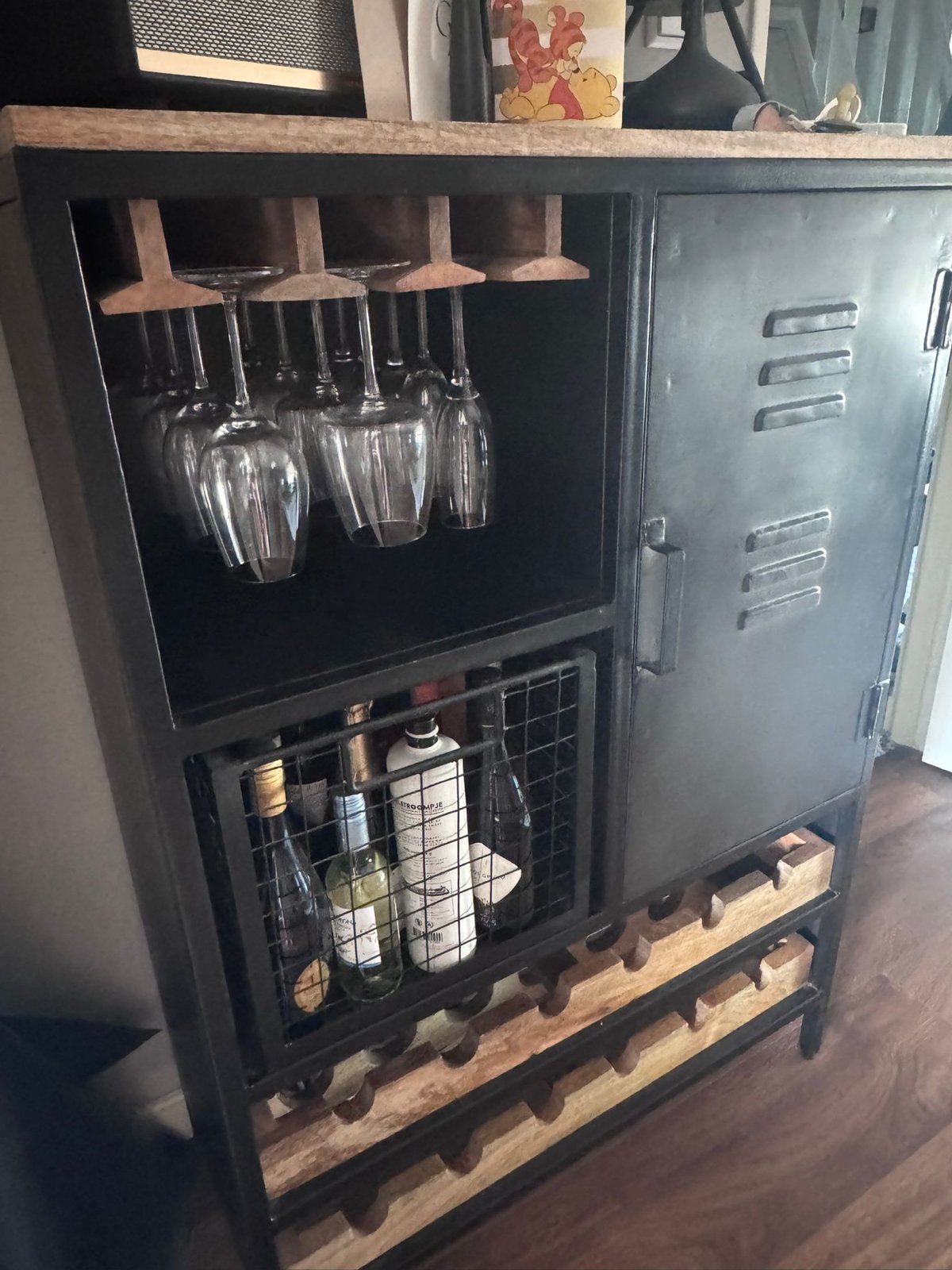 De Bommel Wijnkast Industrieel - Zwart Metaal & Hout, Huis en Inrichting, Woonaccessoires | Wijnrekken, Ophalen, 15 tot 25 flessen