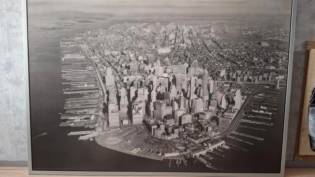 Grote ingelijste poster Manhattan New York 1930s, Ophalen, Zo goed als nieuw, Met scherm