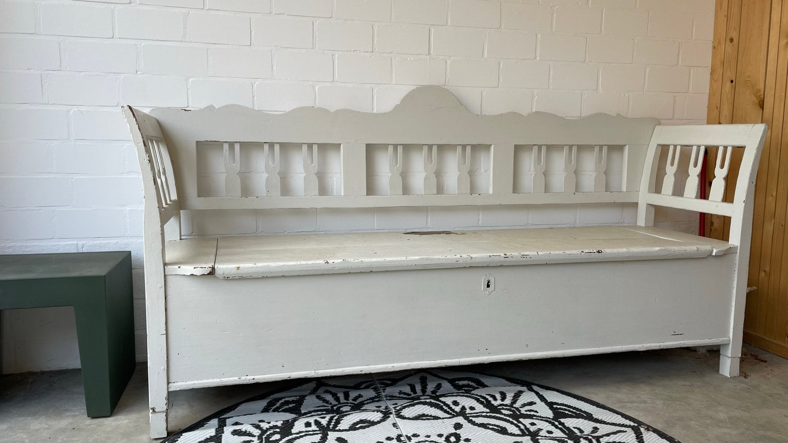 Antieke houten bank met opbergruimte - Wit, Antiek en Kunst, Ophalen