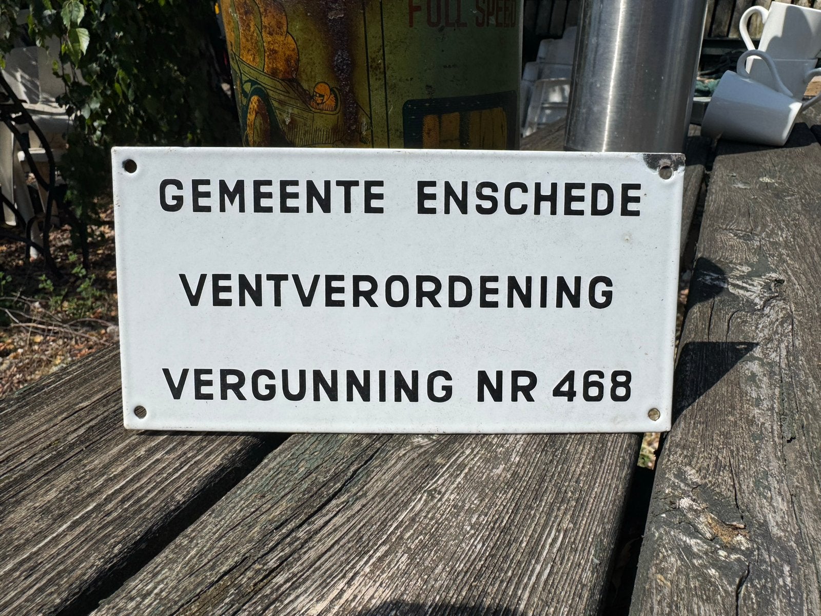 Emaille bord Gemeente Enschede Ventverordening Vergunning, Ophalen of Verzenden