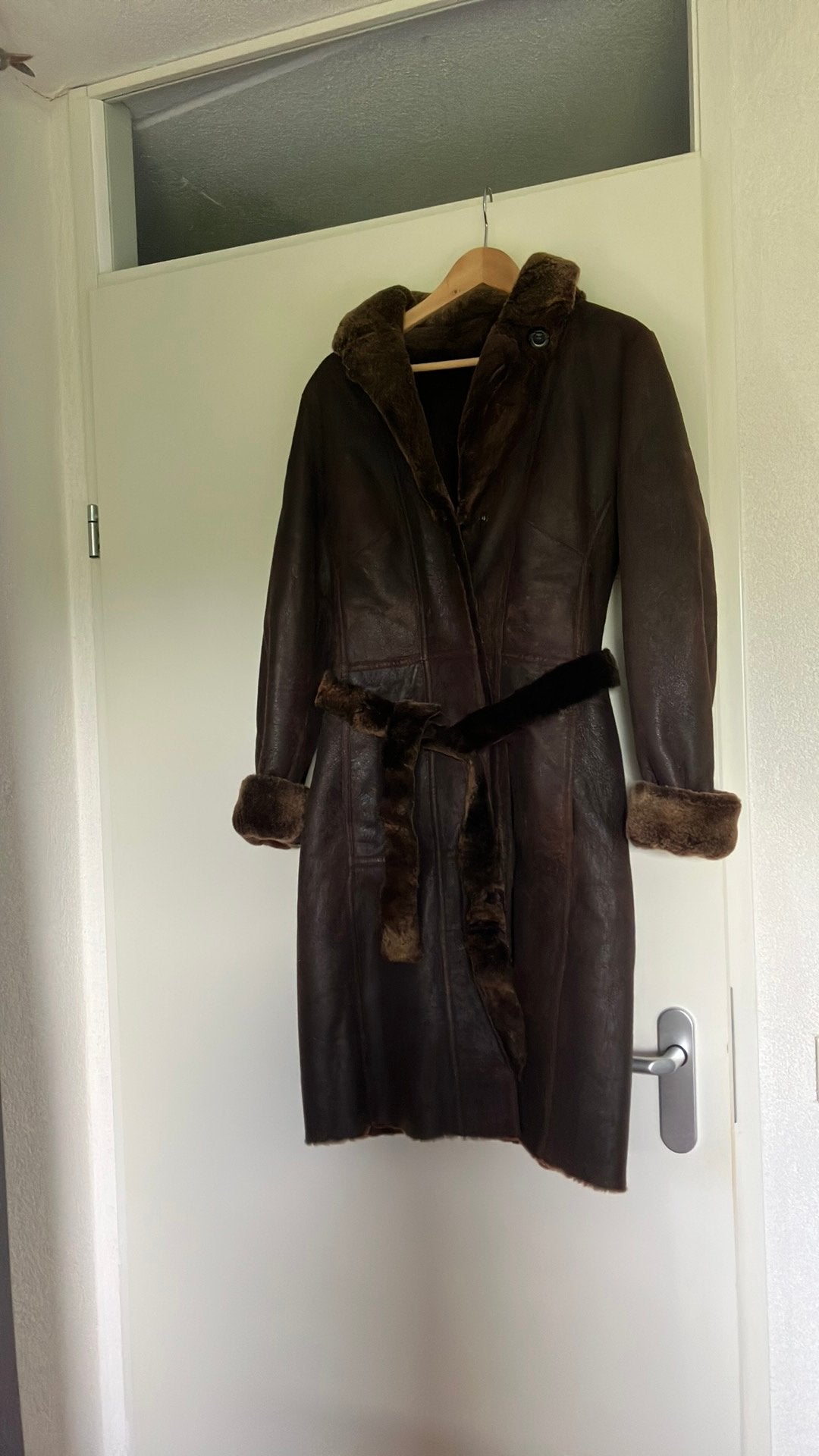 Vintage Fiocchi bruin leren jas met bont gevoerd mt 36 - 38, Kleding | Dames, Ophalen of Verzenden, Zo goed als nieuw, Maat 36 (S)