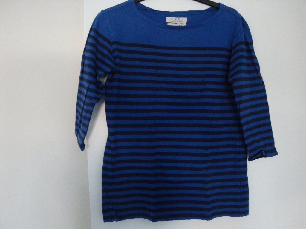 Maat S. Donker blauw shirt met zwarte Bretonse strepen., Blauw, Ophalen of Verzenden, Zo goed als nieuw, Lange mouw