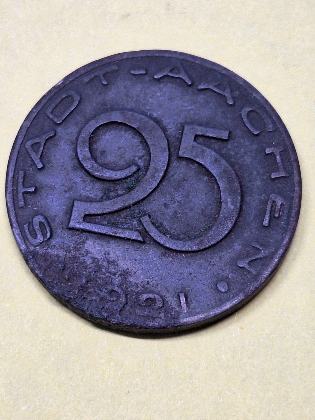 Stad aachen 25 pfennig 1921 Noodgeld, Postzegels en Munten, Munten | Europa | Niet-Euromunten, Ophalen of Verzenden, Duitsland