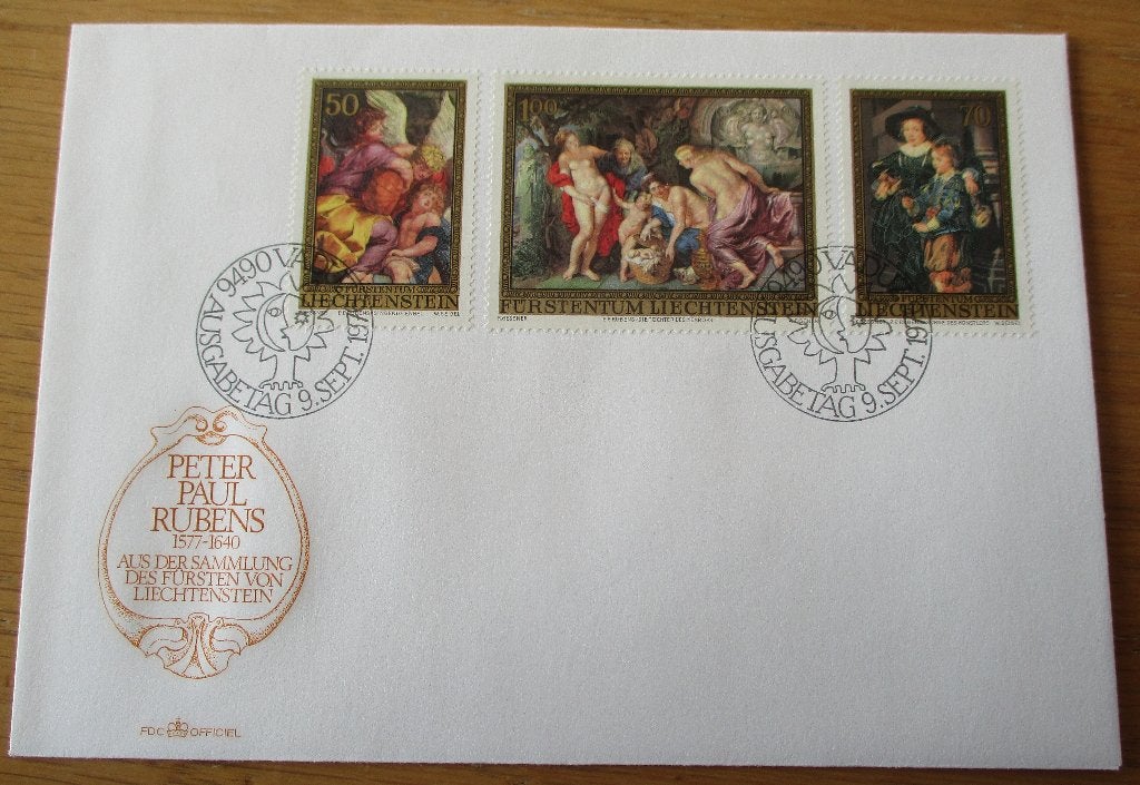 Liechtenstein, FDC serie Kunstwerken van Rubens, 1976, Postzegels en Munten, Verzenden, Overige landen, Gestempeld