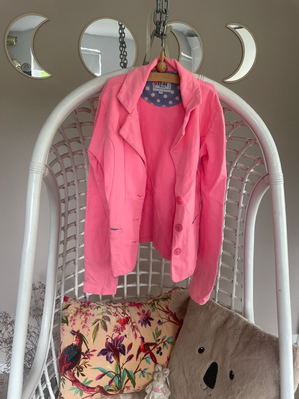 Felroze blazer van joggingstof - Maat 152, Ophalen of Verzenden, Zo goed als nieuw, Meisje, Jas