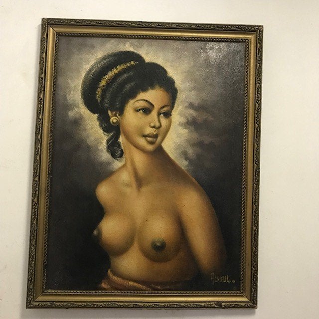 Schilderij, portret van een mooie Balinese/Javaanse vrouw, Antiek en Kunst, Paneel, Overige stijlen, Portret of Personen, Ophalen of Verzenden