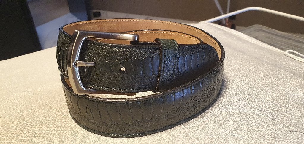 RIEM HEREN echt STRUISVOGELLEER , groen , 4cm breed, Ophalen of Verzenden, Zo goed als nieuw, Overige kleuren