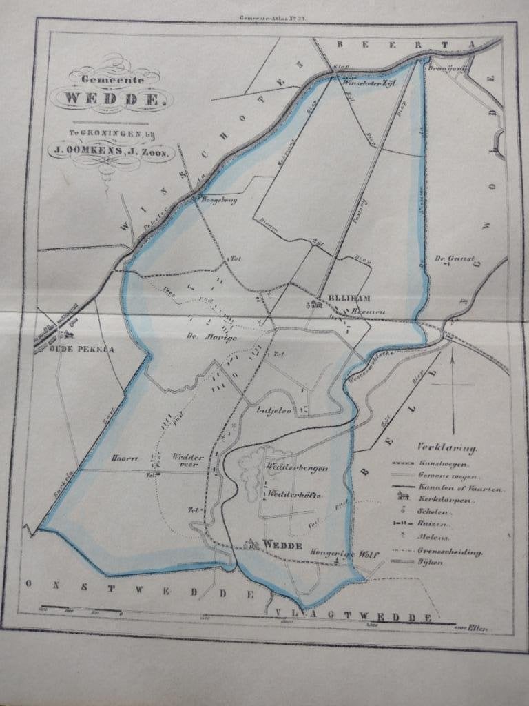 39 Wedde Blijham Winschoterzijl Oude Pekela Litho Fehse 1862, Antiek en Kunst, Ophalen of Verzenden