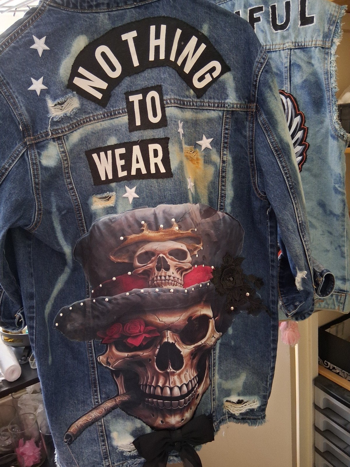 Unieke handgeschilderde spijkerjasjes - USA thema, Kleding | Dames, Jassen | Zomer, Maat 38/40 (M), Blauw, Ophalen of Verzenden