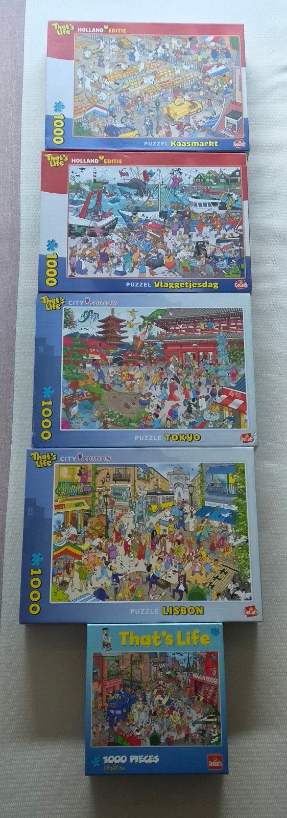 that's life puzzels: tokyo, lisbon, Parijs, kaasmarkt, Ophalen of Verzenden, 500 t/m 1500 stukjes, Zo goed als nieuw