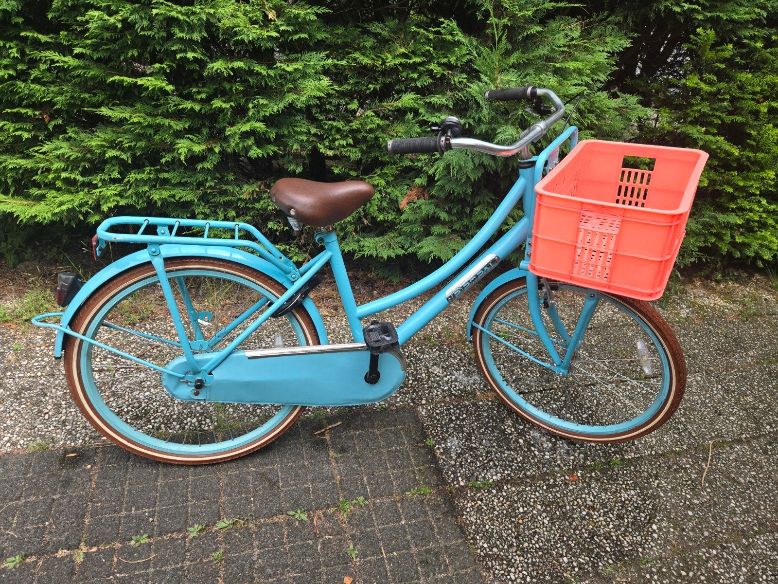 Popal 24" kinderfiets met voordrager en krat - Lichtblauw, Ophalen, Terugtraprem, Handrem, Popal