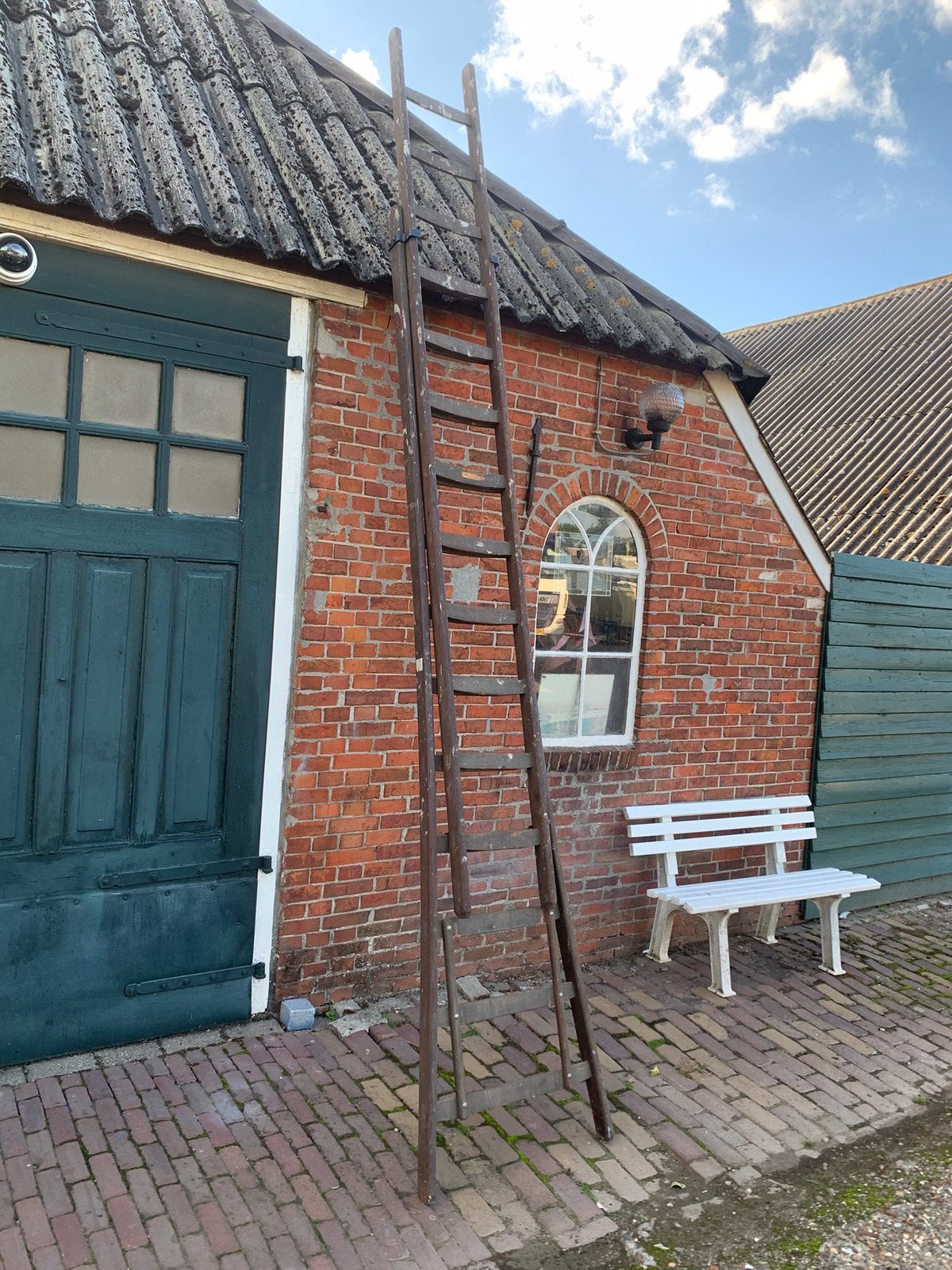 Houten steek ladder 2 x 12 treden, Doe-het-zelf en Verbouw, Ophalen, Zo goed als nieuw, 4 meter of meer