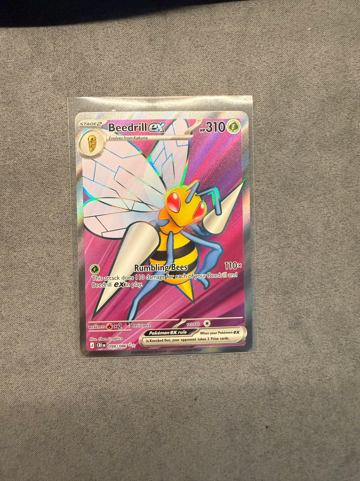 Beedrill EX Pokémon Kaart (CRI 098/086), Ophalen, Zo goed als nieuw, Losse kaart, Foil