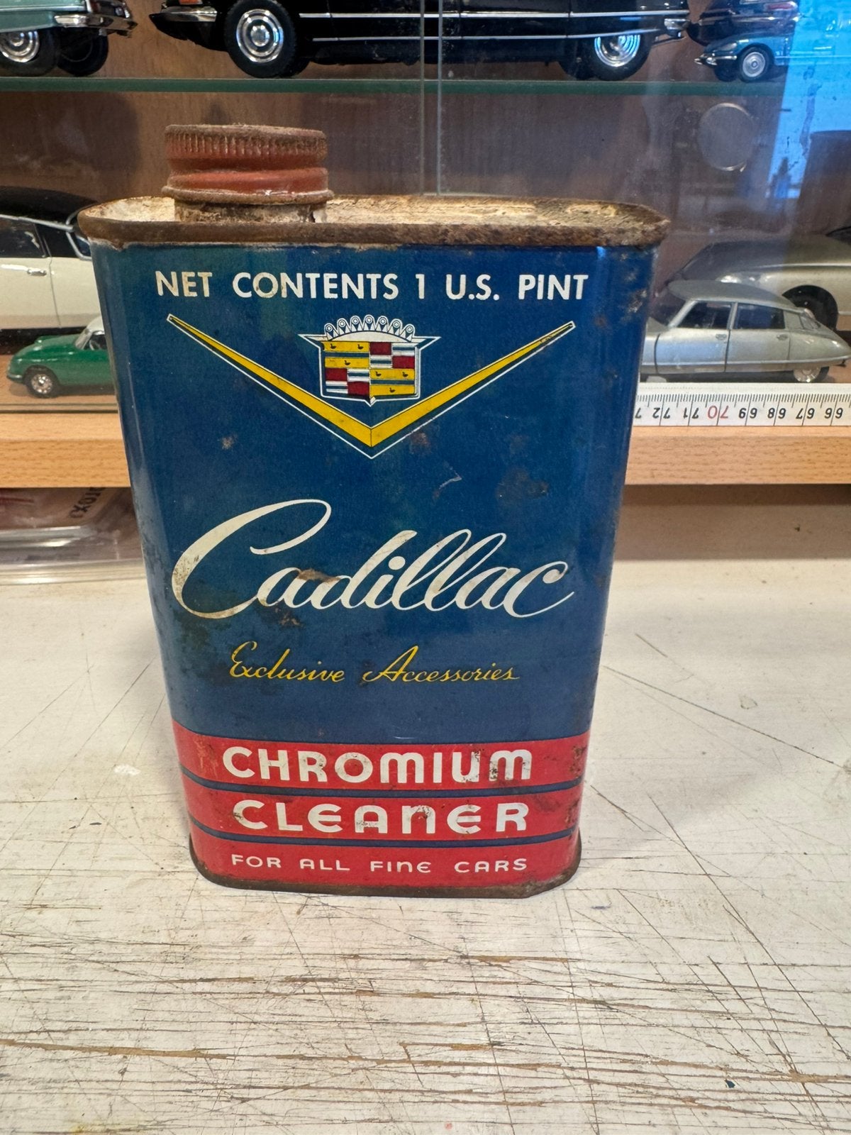 Oude Vintage Cadillac Chrome Cleaner blik, Ophalen of Verzenden, Gebruikt, Gebruiksvoorwerp