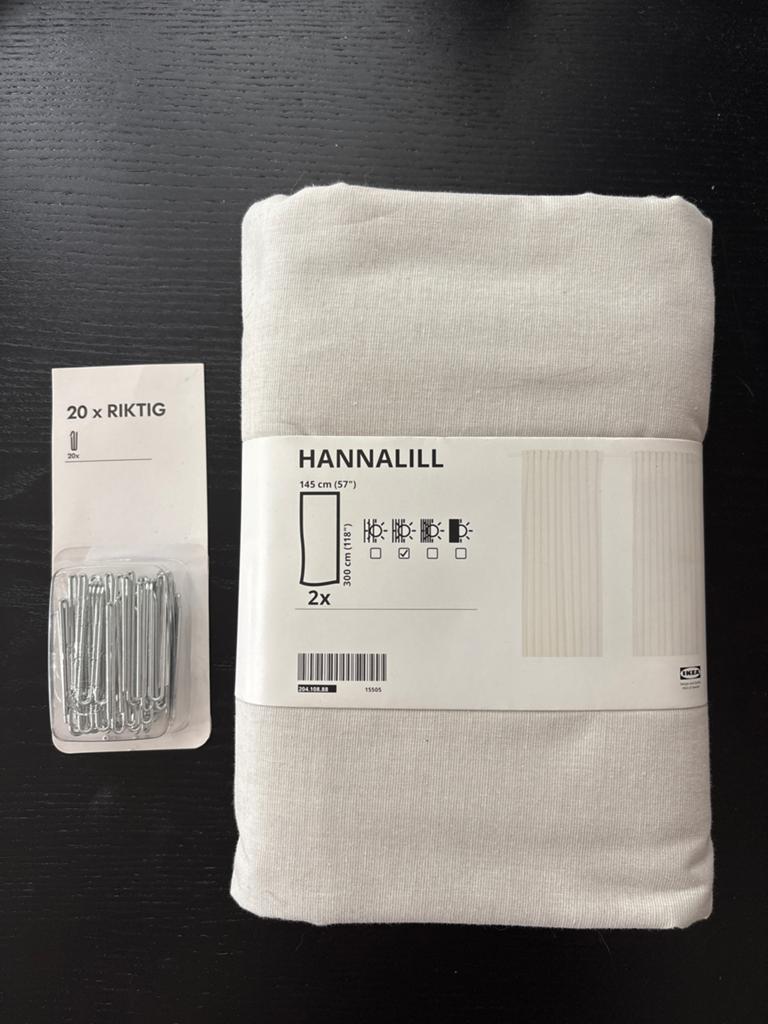 IKEA Hannalill gordijnen met Riktig gordijnhaken, Huis en Inrichting, Stoffering | Gordijnen en Lamellen, 100 tot 150 cm, 200 cm of meer