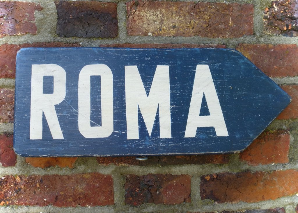 Italiaans verkeersbord / hout / route bord / Rome / Roma, Huis en Inrichting, 19 cm, Hout, Vintage, Ophalen of Verzenden