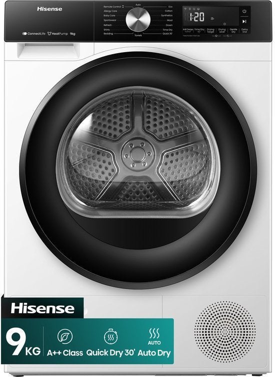 Hisense warmtepompdroger DH3S902BWCC - 9 kg - Vrijstaand, Witgoed en Apparatuur, Wasdrogers, Minder dan 85 cm, 8 tot 10 kg, Nieuw