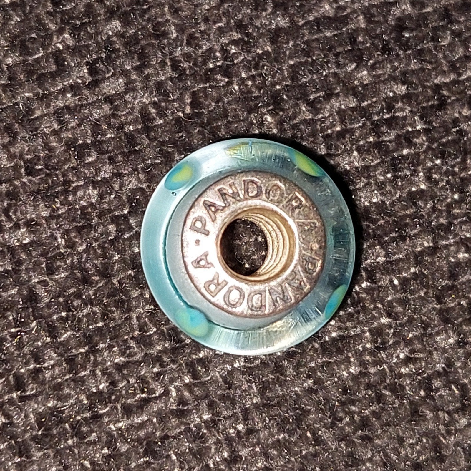 Pandora bedel van glas en zilver, lichtblauw met stippen, Ophalen of Verzenden