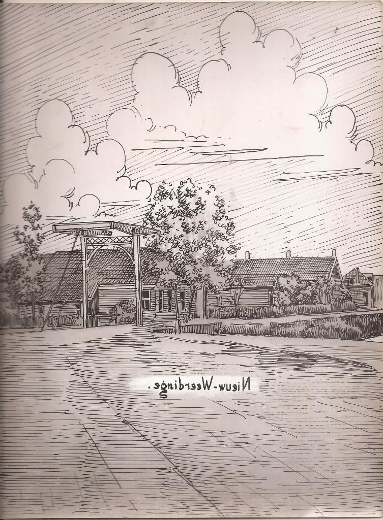 Nieuw Weerdinge met gezicht op Brug Tekening Sievers 1948, Ophalen of Verzenden