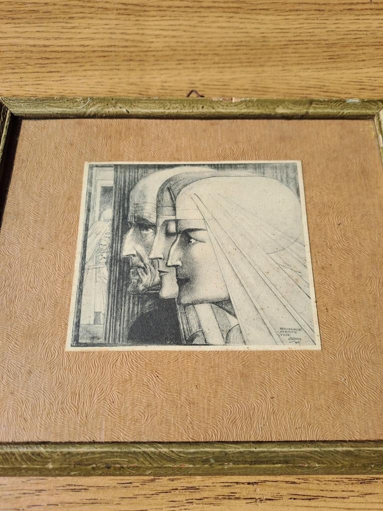 Jan Toorop, gesigneerd en ingelijst 1942, Antiek en Kunst, Ets, Portret, Ophalen of Verzenden, Ingelijst