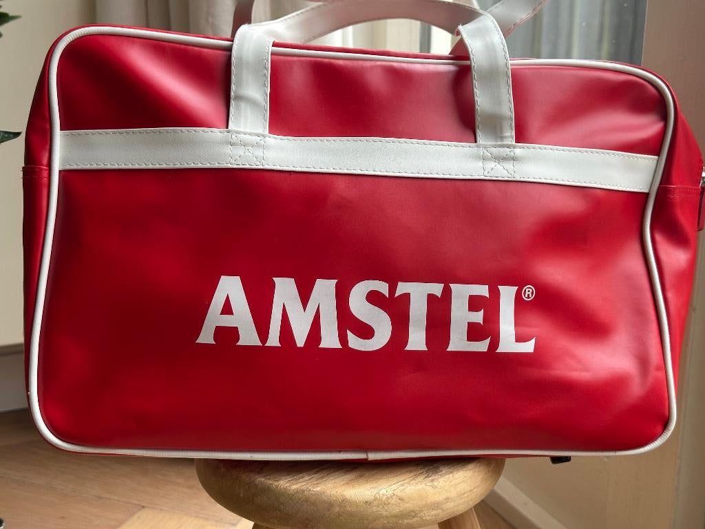 Sporttas rood wit plastic opschrift Amstel (bier), Ophalen of Verzenden