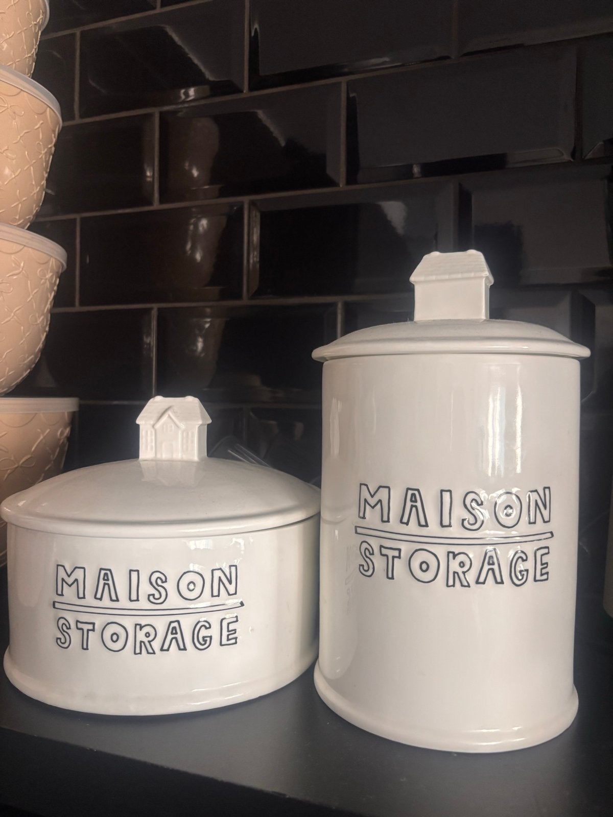 Set van 2 Riviera Maison Storage voorraadpotten, Ophalen, Overige materialen, Minder dan 50 cm, Zo goed als nieuw