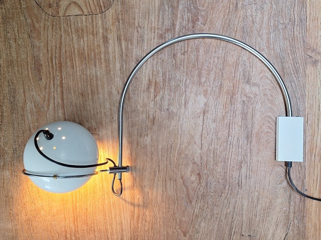 vintage design Gepo boog-lamp wandlamp chroom met witte bol, Huis en Inrichting, Lampen | Wandlampen, Ophalen of Verzenden, Gebruikt