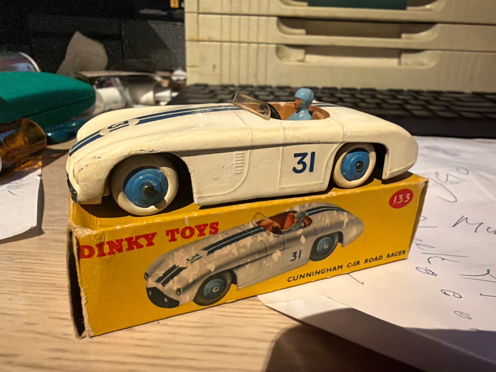 Dinky Toys Cunningham C-5R Road Racer met doos, Auto, Dinky Toys, Ophalen of Verzenden, Zo goed als nieuw