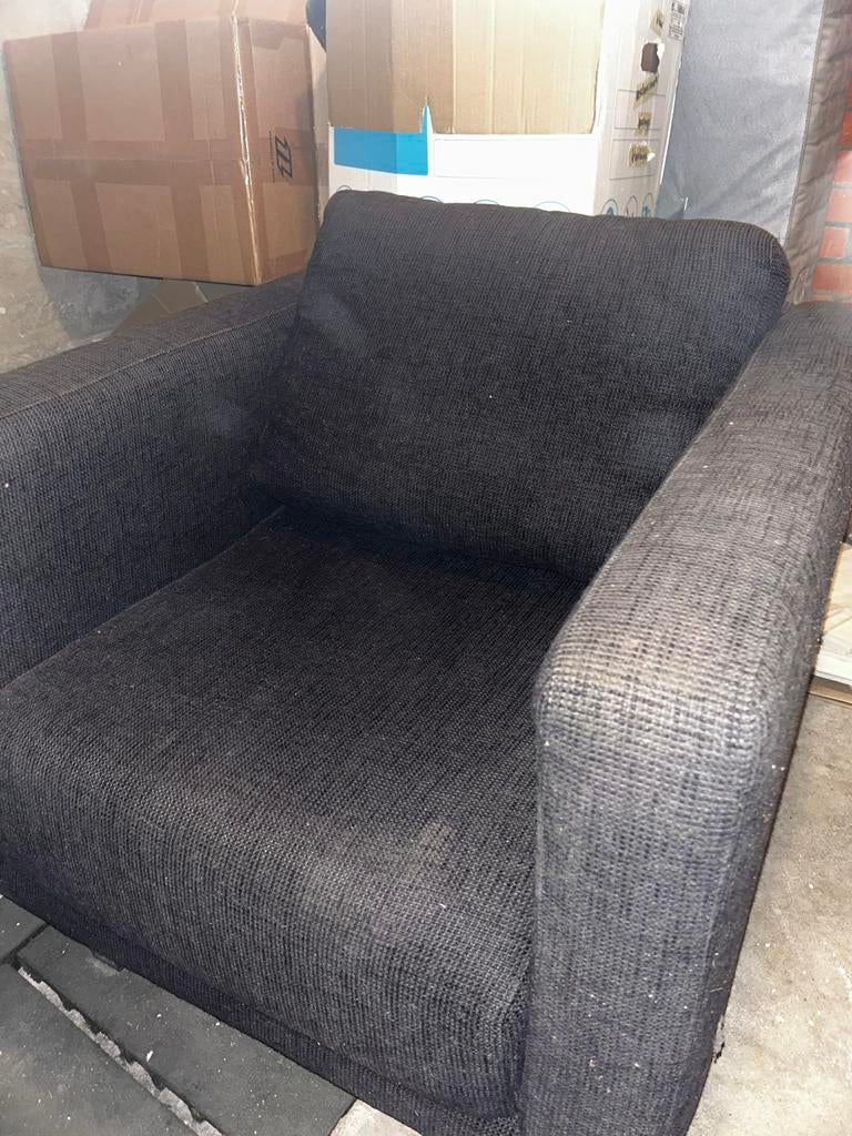 Comfortabele donkergrijze fauteuil, Ophalen of Verzenden, Gebruikt, Stof, 75 tot 100 cm