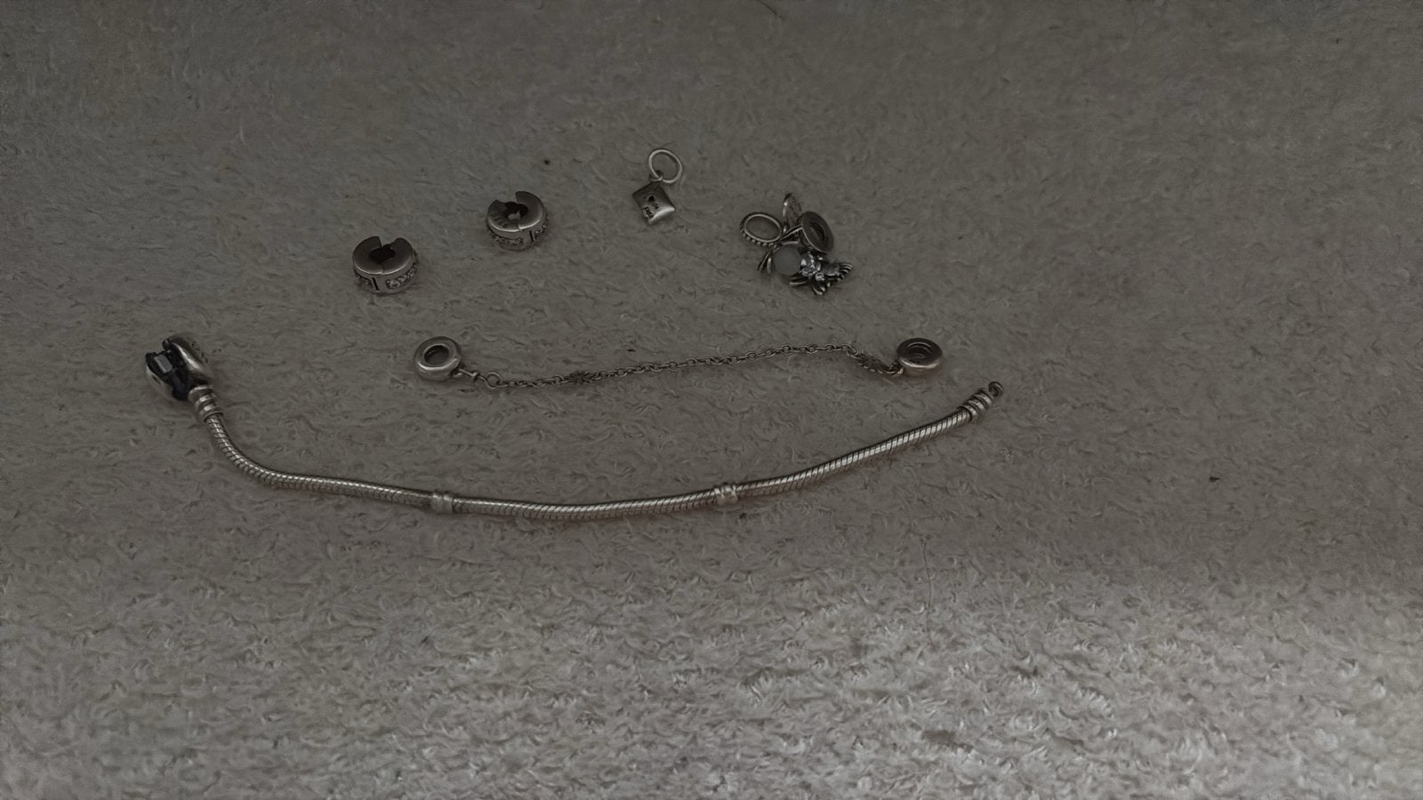 Pandora Armband met Bedels en Veiligheidsketting maat 17, Ophalen of Verzenden, Gebruikt, Zilver, Met bedels of kralen