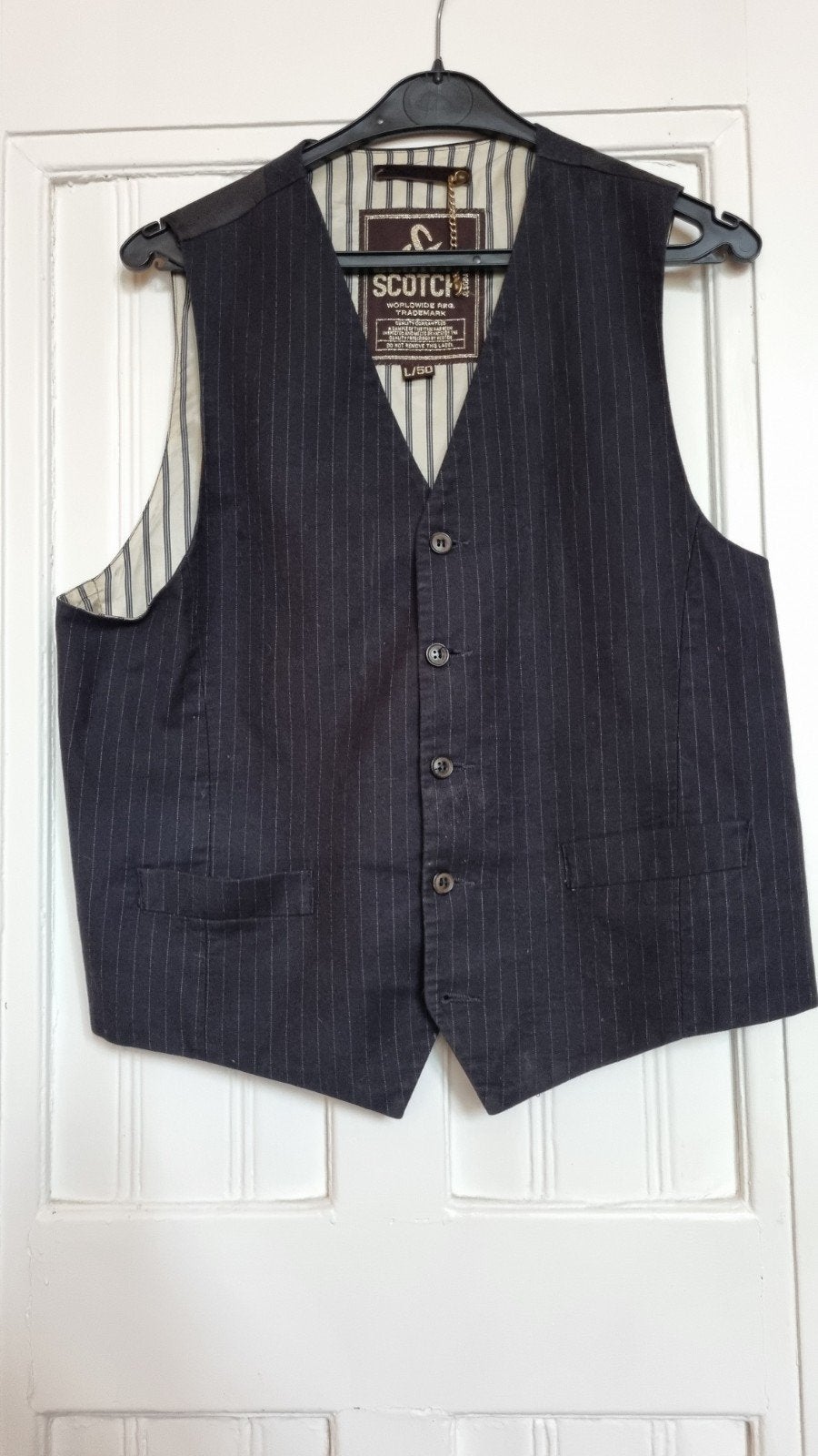 Scotch & Soda Gilet - Zwart met krijtstreep - Maat L/50, Maat 52/54 (L), Zwart, Ophalen of Verzenden, Zo goed als nieuw
