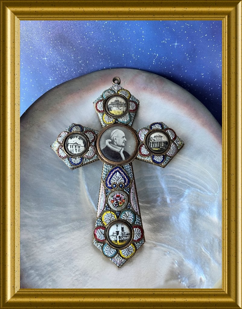 Antiek mozaïek glas kruis: paus Pius, Ophalen of Verzenden