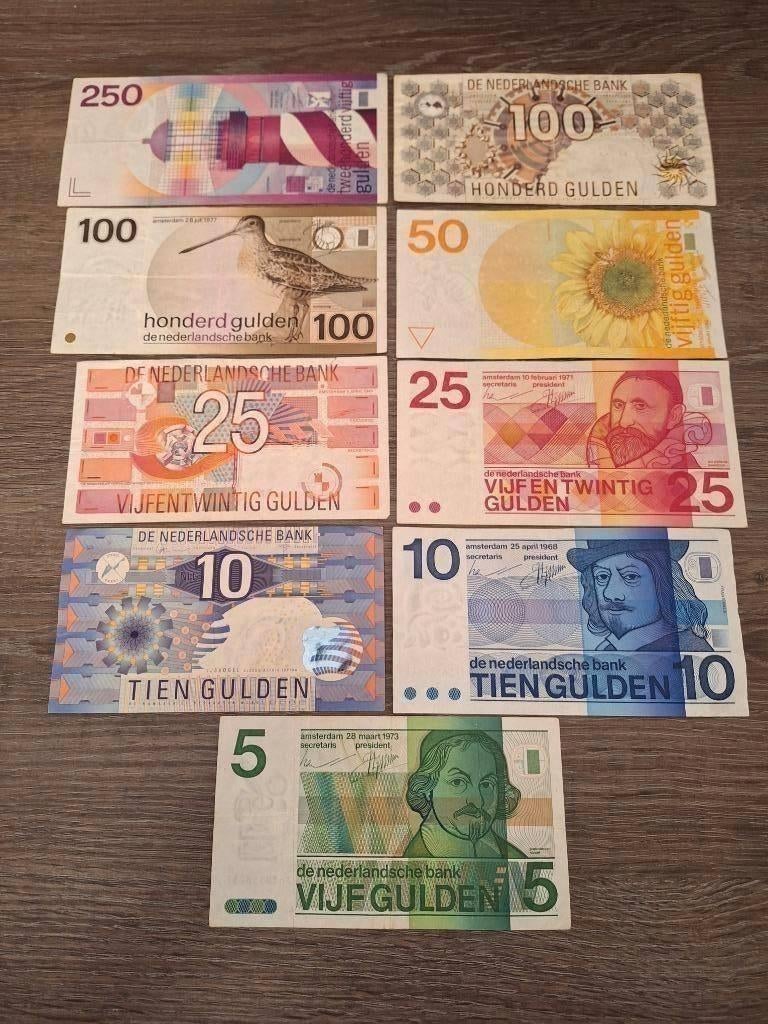 Set guldenbiljetten 5 t/m 250 gulden (9 stuks), Ophalen of Verzenden, 250 gulden