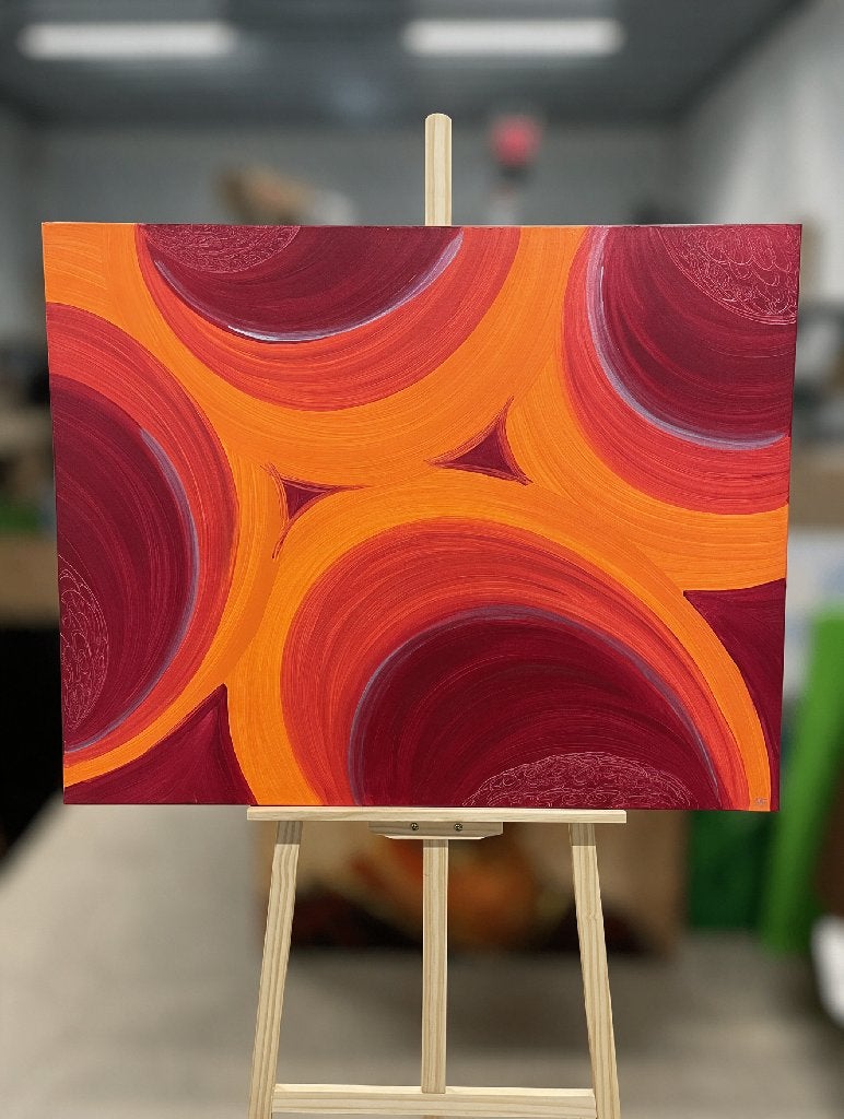 Seventies Flow - abstract handgeschilderd schilderij, Antiek en Kunst, Ophalen