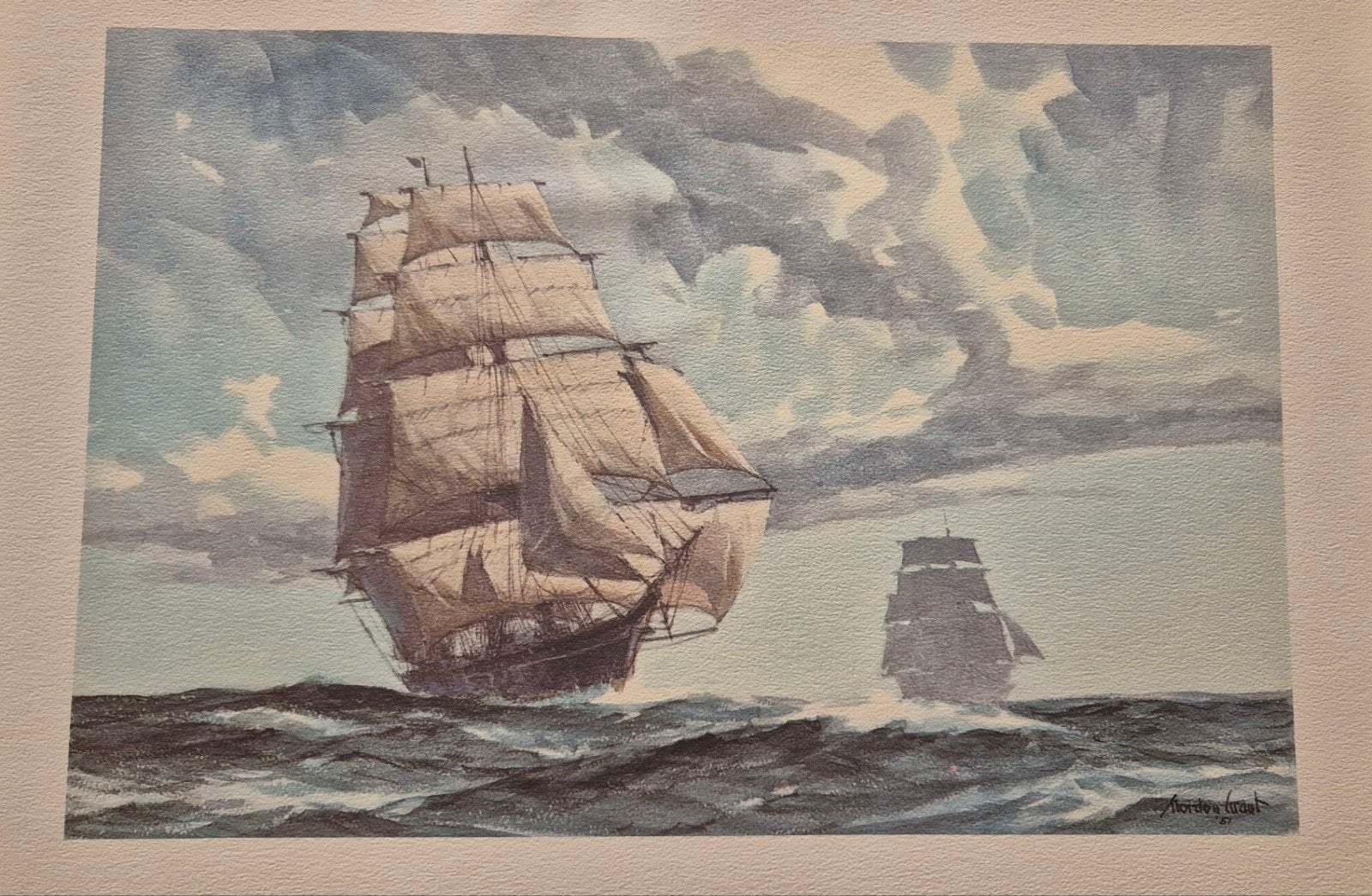 Maritiem schilderij: Zeilschepen op woelige zee, Antiek en Kunst, Kunst | Schilderijen | Klassiek, Ophalen of Verzenden