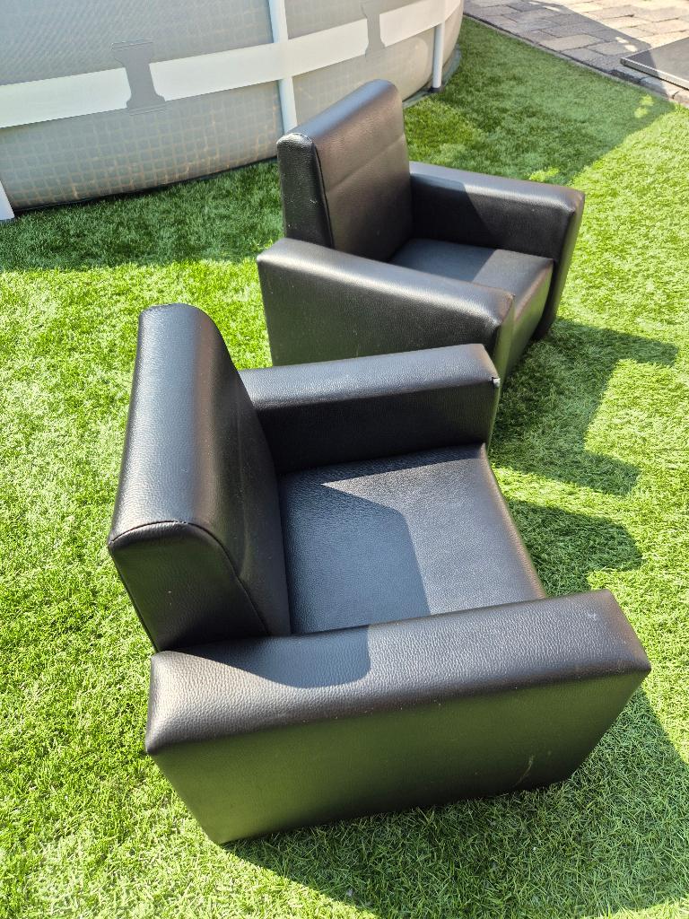 Kinderfauteuil's zwart leer 2 stuks, Ophalen, Gebruikt, Minder dan 75 cm, Leer