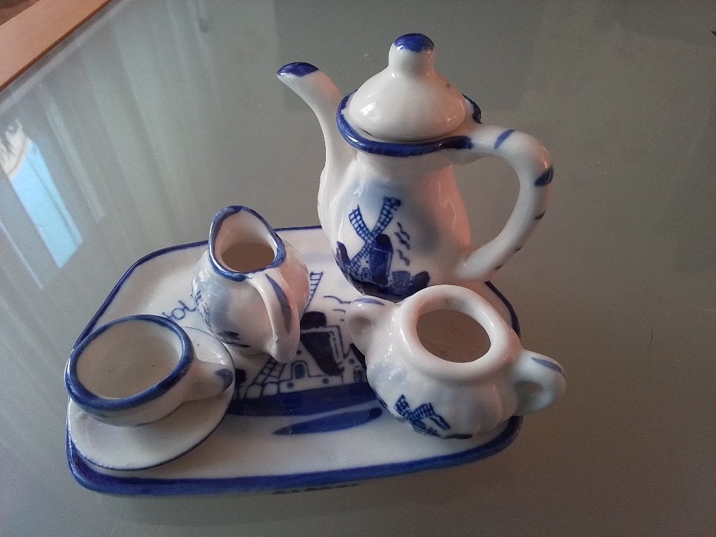 Miniatuur Delfts Blauw theeserviesje Holland, Ophalen of Verzenden, Gebruikt, Decoratie