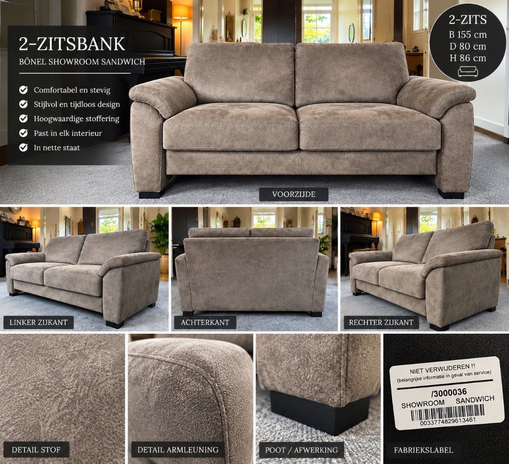 Luxe 2-zitsbank  |  Suede  | Nieuwprijs ca. €1350 | NU €75, Ophalen, Gebruikt, 150 tot 200 cm, Tweepersoons