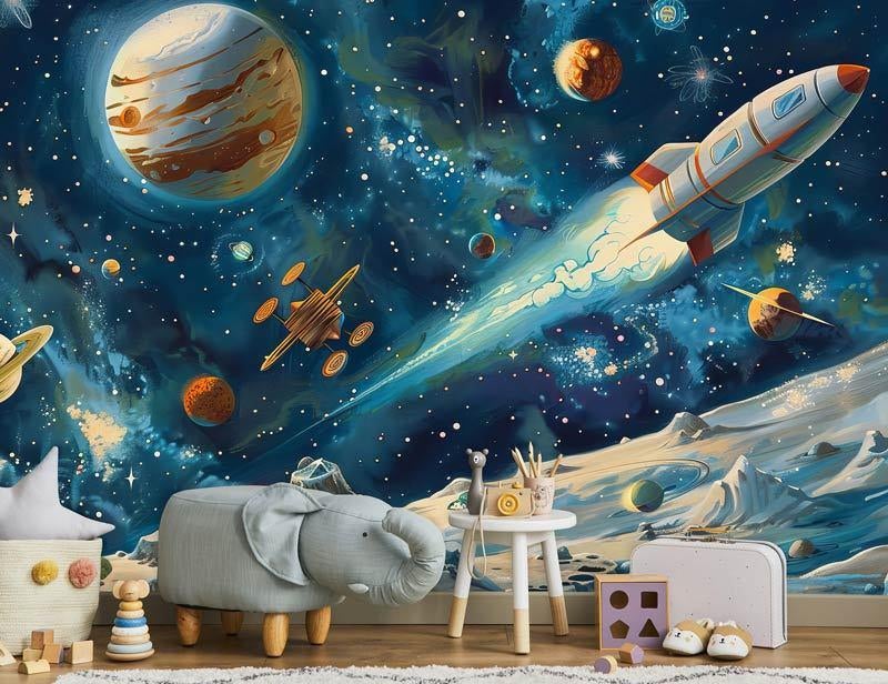 Fotobehang Ruimte - Planeten - Kinderkamer - Space Adventure, Minder dan 10 m², Info@fotobehangkoning.nl, Kinderkamer, Fotobehangkoning.nl