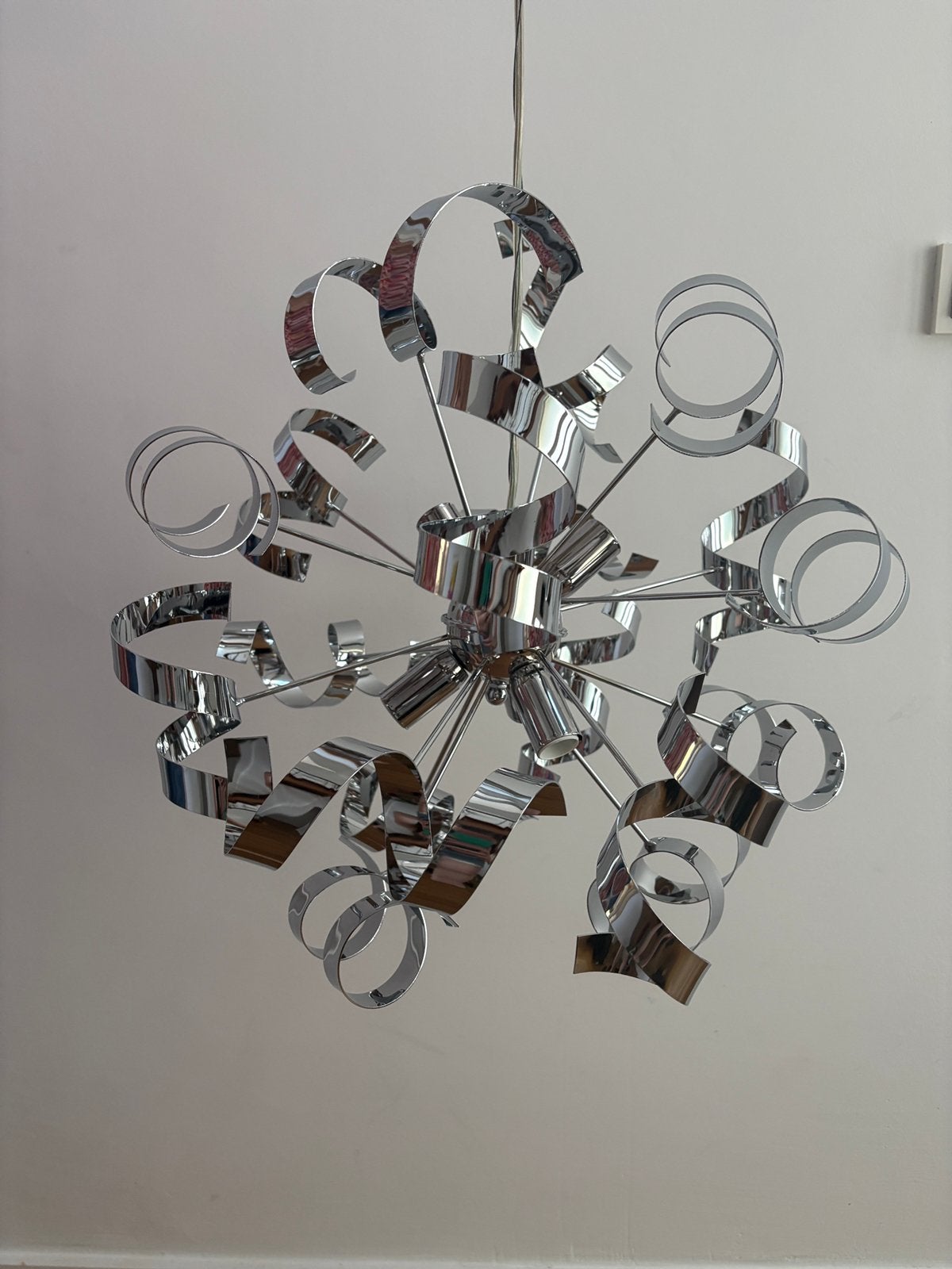 Italiaans design hanglamp - chroom krul, Ophalen, Nieuw, Metaal, E14 (klein)