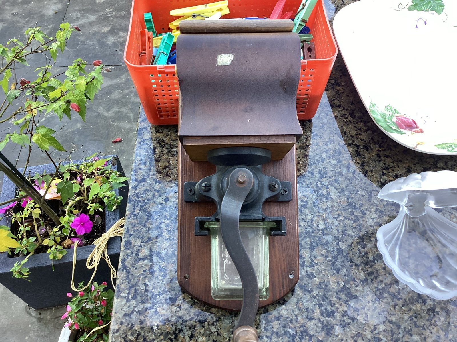 Vintage Wandkoffiemolen - Hout en Metaal, Antiek en Kunst, Ophalen of Verzenden