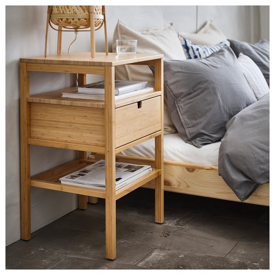 Bamboe nachtkastjes met lade, Ophalen, Overige materialen, Minder dan 45 cm, 55 tot 70 cm